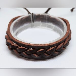 Men's‎ bracelet leather braided brown new e89